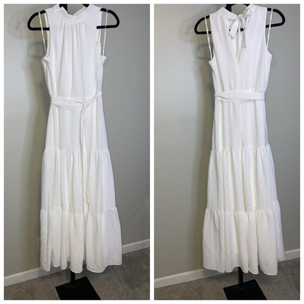 Anne Klein Men's Tiered Tie Neck Maxi - Picture 2 of 12